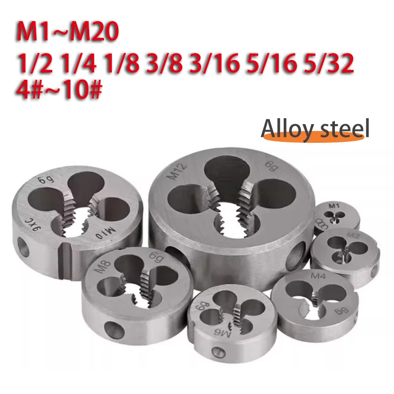 1pc Screw Thread Die M1~M20 1/2 1/4 1/8 3/6 5/16 5/32 4#~10# Metric/UNC/BSW Right Hand Die for Metalworking Metric Die Hand Tool