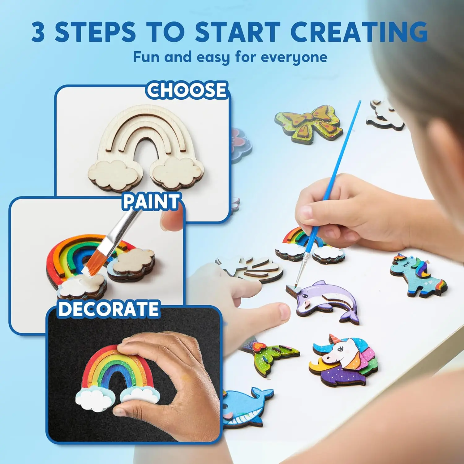 JOYFY 12 szt. Fantazyjne drewniane magnesy Jednorożec do malowania, rękodzieła, zabawki na wiosnę i deszczowe dni, prezent urodzinowy/świąteczny dla dzieci