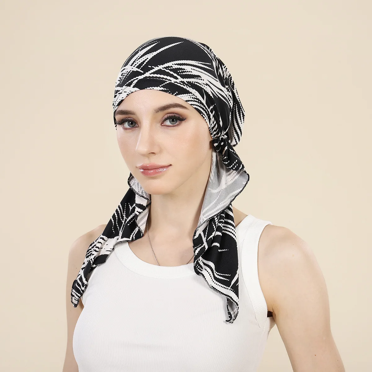 

New Pre-Tied Headscarf Women Floral Print Turban Muslim Hijab Beanie Bonnet HeadWrap Chemo Cap Hair Loss Bandanas Turbante Mujer
