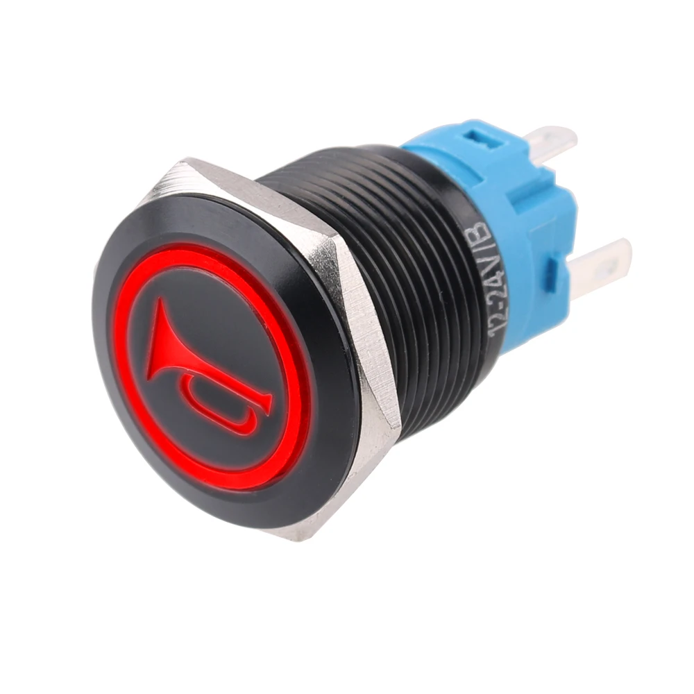 1pc 16/19/22mm Momentary Reset Metal Push Button Switch 6V12V24V220V Horn Symbol with Connector Waterproof for Car RV Truck LED