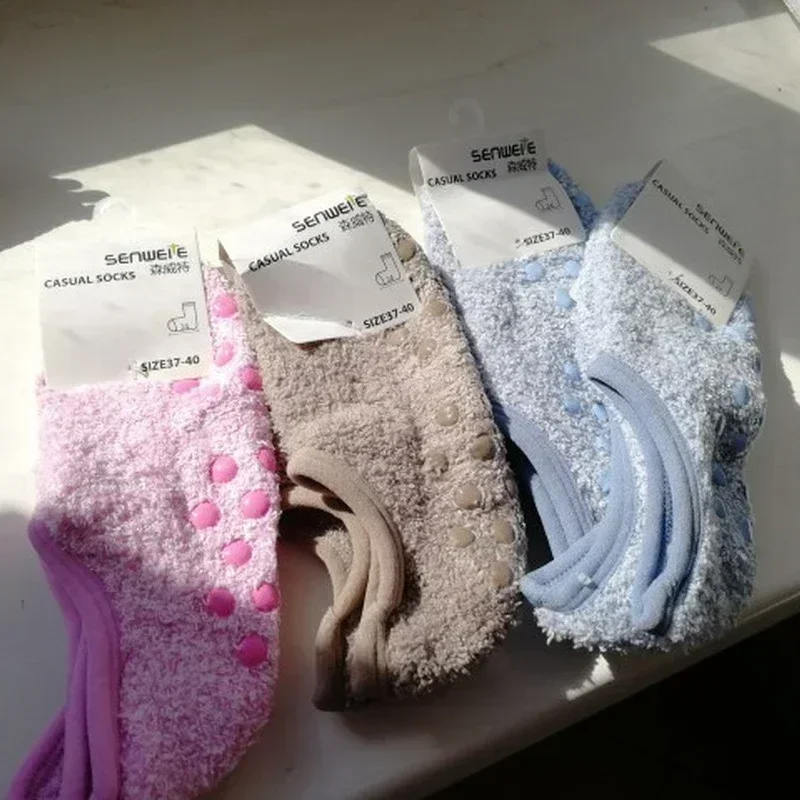 2023 Winter Coral Fleece Socks Indoor Non-slip Low Tube Boat Sock Cold-proof Home Silicone Non Slip Floor Hosiery Soft Warm Sox