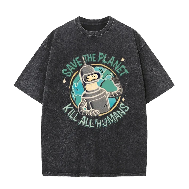 Vintage Purple Futurama Bender T Shirt Cartoon Acid Wash Oversized Tee