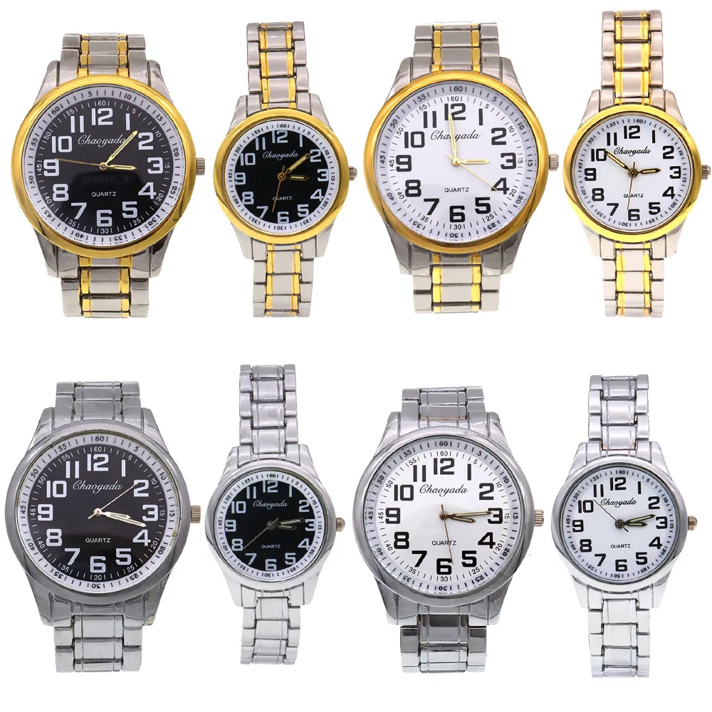 Hoge Kwaliteit Vrouwen Mannen Horloges Quartz Polshorloge Goud Horloge Papa Mama Geschenken Groot Nummer Horloge Analoog Digitaal Horloge Dropshipping