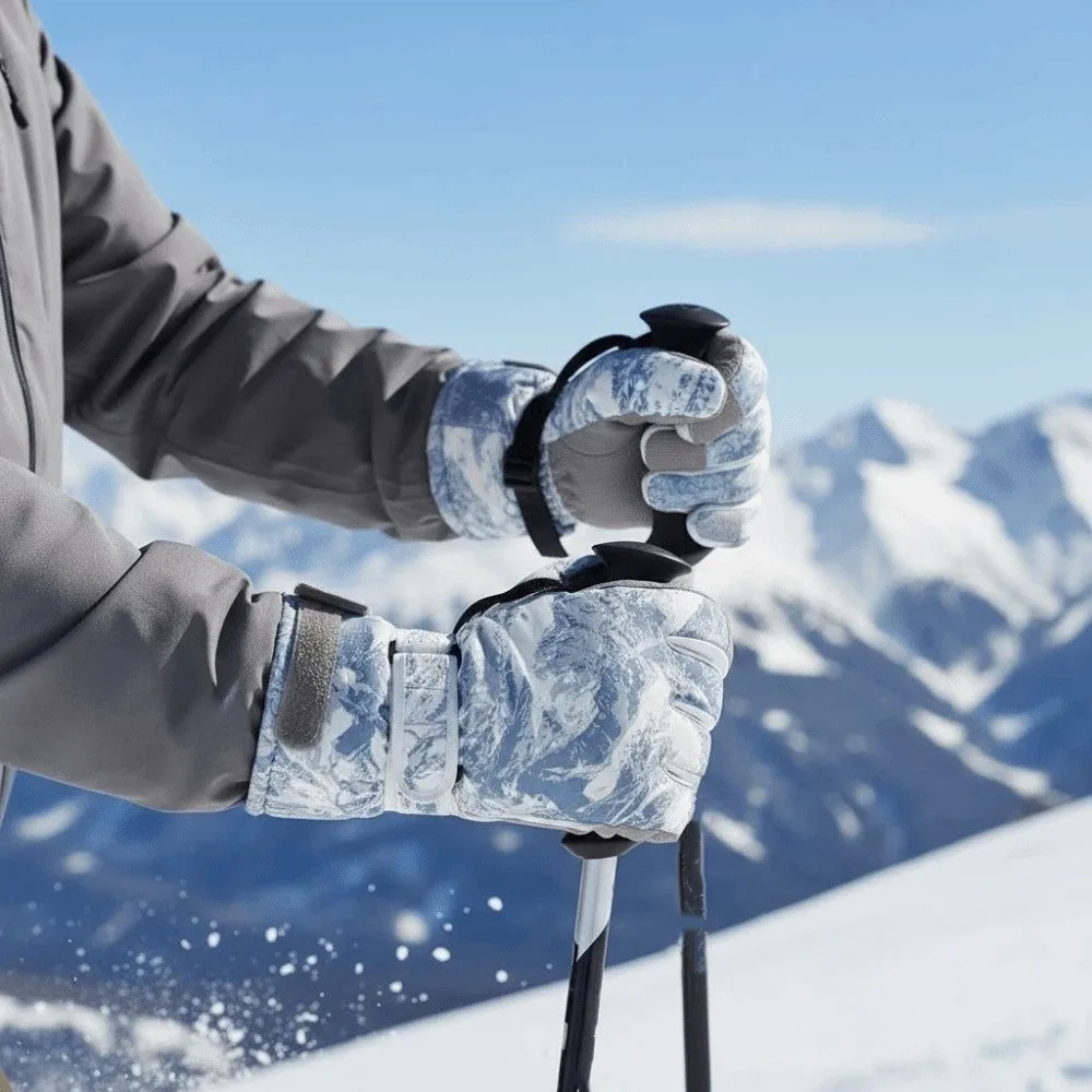 Fleece Lined Tie Dye Gloves Windproof Thick Warm Ski Mittens Adjustable Strap Anti Slip Touchscreen Handwear Cold Weather