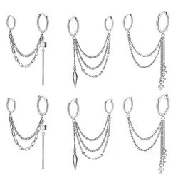1Pcs Fashion Punk Cross Clip Earring Cross Chain Tassel Drop Pendant Metal Earrings for Women Men Hip Hop Gothic Jewelry Gift