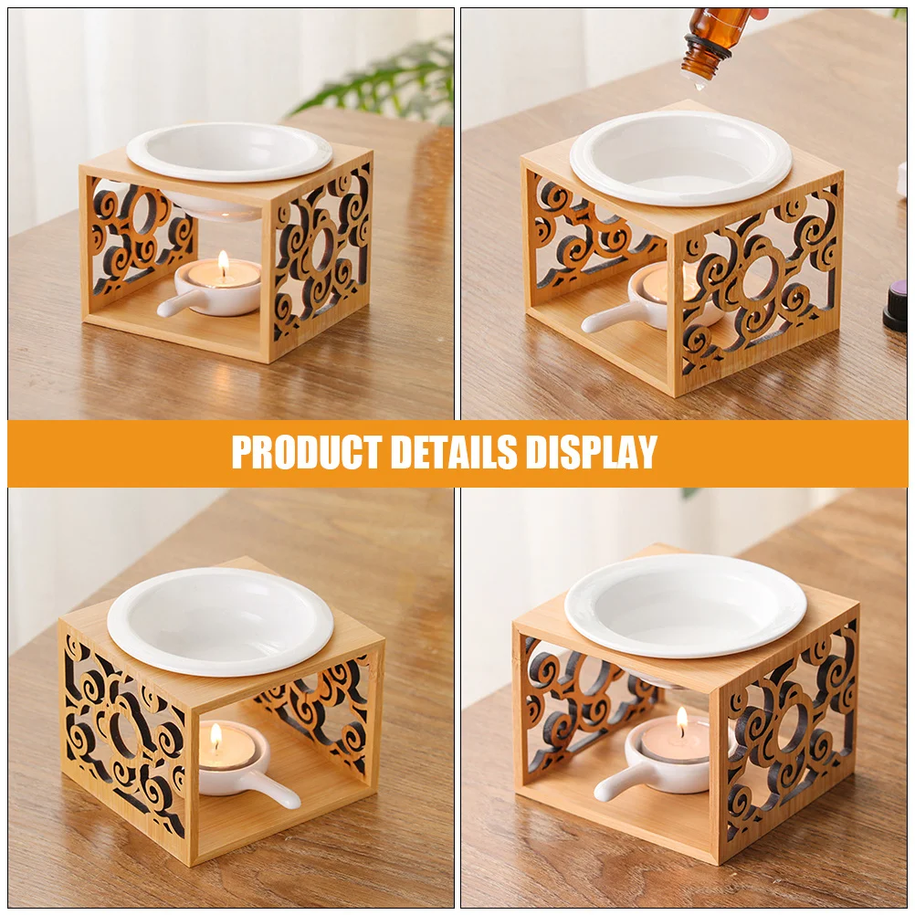

1Set Bamboo Ceramic Essential Oil Burner Aroma Diffuser Decoration Home Office Decor Scented Wax Melt Reusable Unique Design