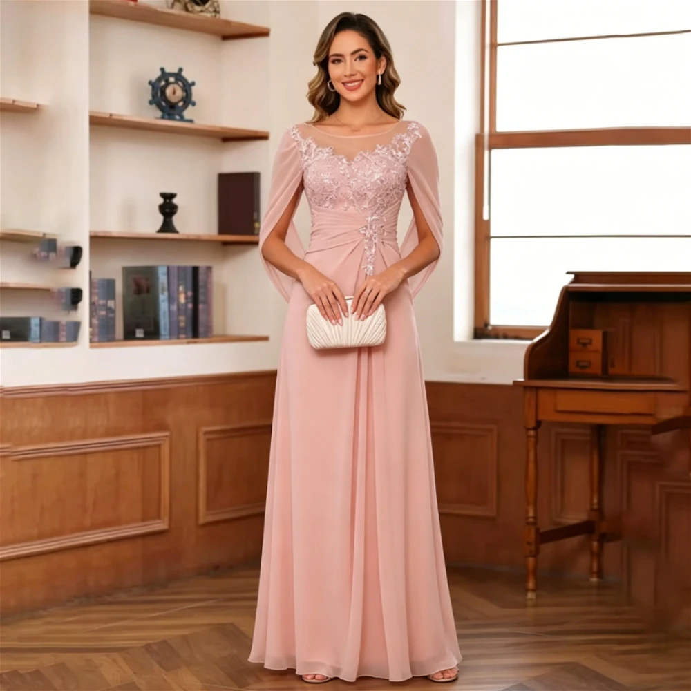 Customized Mother of Bride Dresses O-neck Beading Lace Appliques Chiffon Birthday Wedding Guest Dress for Women 2026