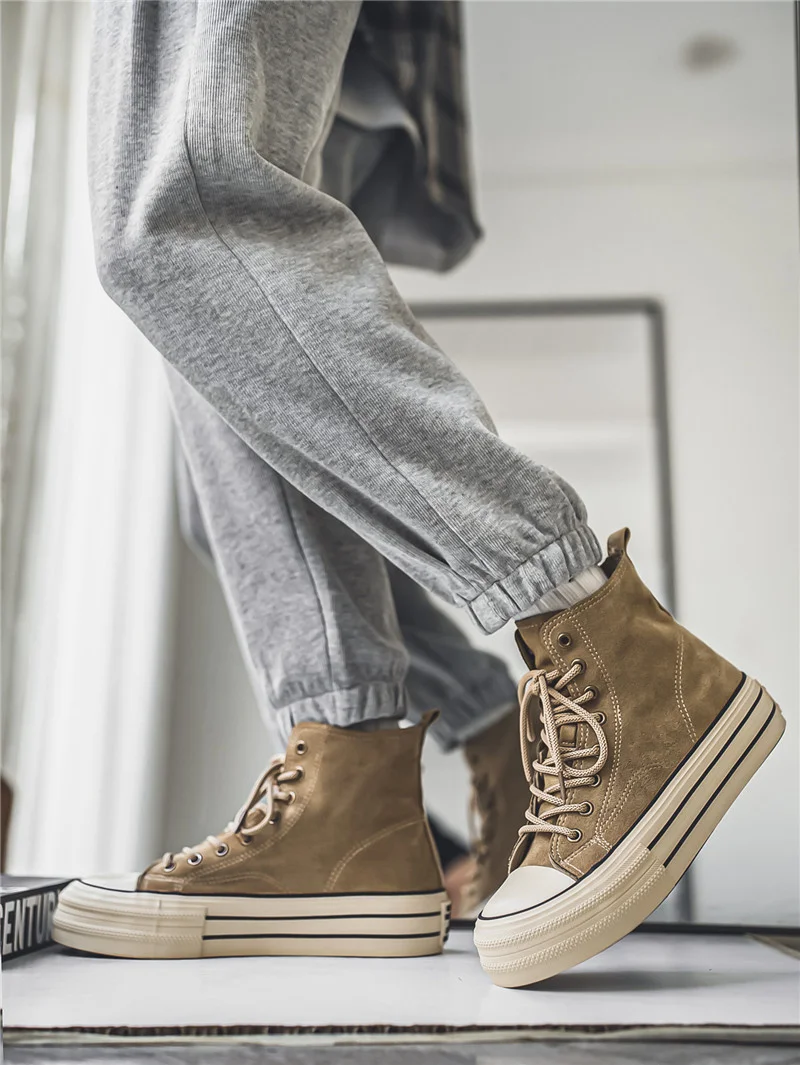 Classic Retro Canvas Sneakers Men Canvas Shoes Fashion Brown High top Sneakers Men Platform Vulcanized Shoes Women Espadrilles