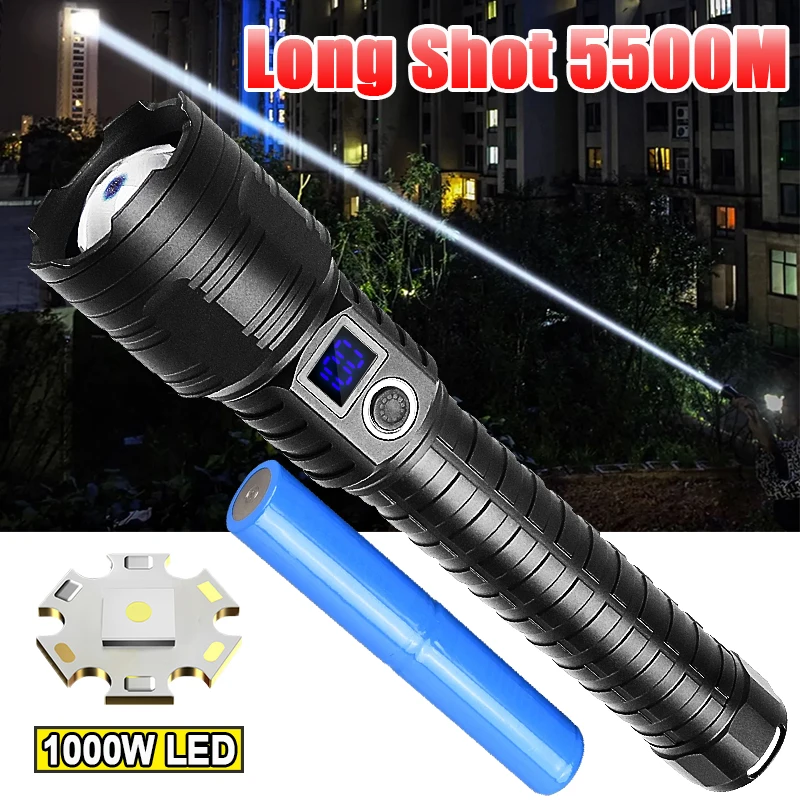 

Long Range 5500M Most Powerful Flashlight 1000W LED Super Bright Tactical Flashlights Rechargeable Lamp Outdoor Camping Lights