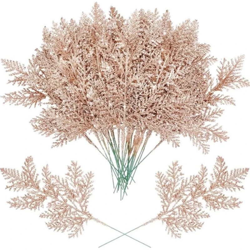 5/10 Stück Weihnachtsdekorationen, glitzernde Blätter, zum Aufhängen, Weihnachtsbaumschmuck, Kiefernzweige für 2026, Heimgeschenke, Dekoration – Detail 13