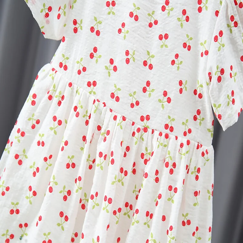 Summer 2024 girls fashion casual solid color printed cherry princess dress/short sleeved dress 1-4 years old