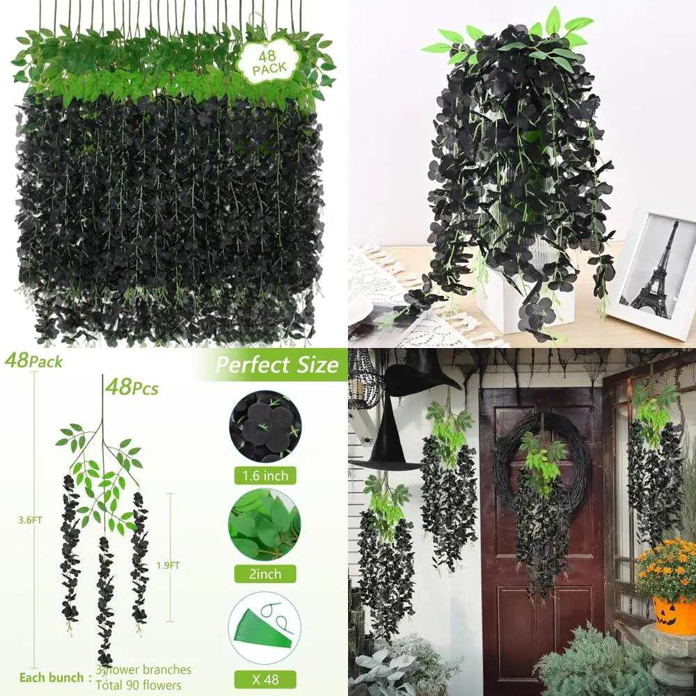 

48 искусственных гирлянд из глицинии, длина каждой 3,6 фута, черная глициния для свадеб, вечеринок, домашнего и уличного декора