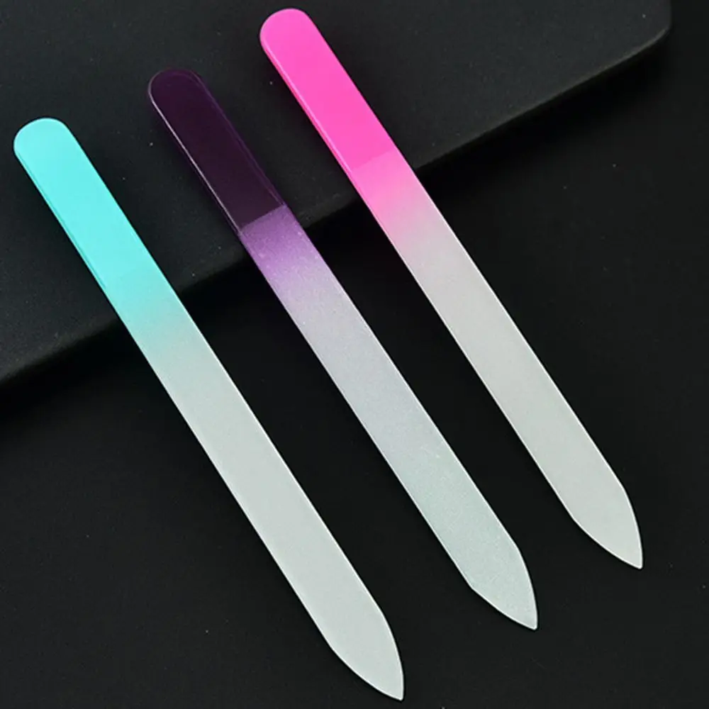 Sandblasted Colored Crystal Glass Nail File Polished Buffer Manicure Tools Multifunction Durable Two-color Gradient Crystal File