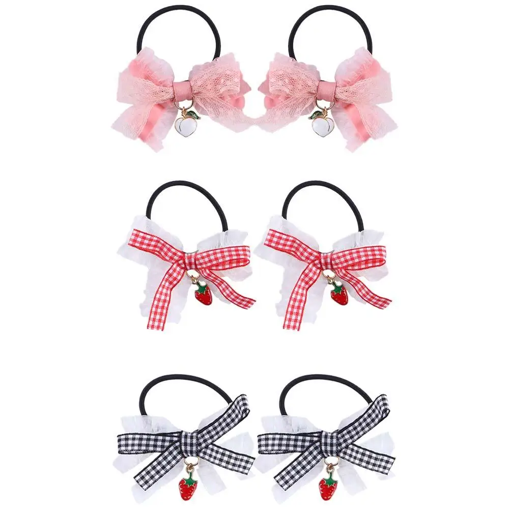 

Sweet Strawberry Pendant Bow Chiffon Lace Watermelon 2PCS/Set Hair clip Children Hairpin Women Hair Rope Korean Style Barrettes