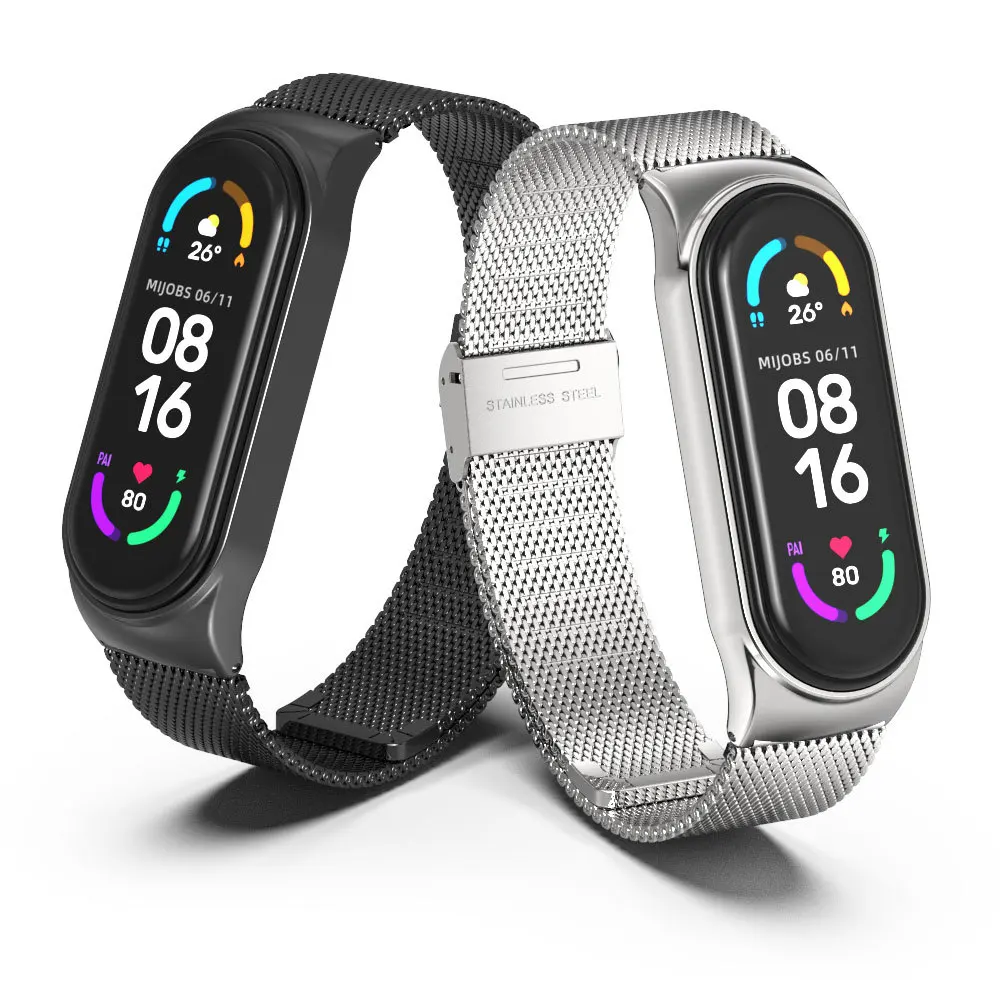 Tali Jam Tangan Baja Tahan Karat Mewah untuk Xiaomi Mi Band 6 5 4 Gelang Pintar Olahraga Dapat Dipakai Gelang Pengganti untuk Mi Band 3 4