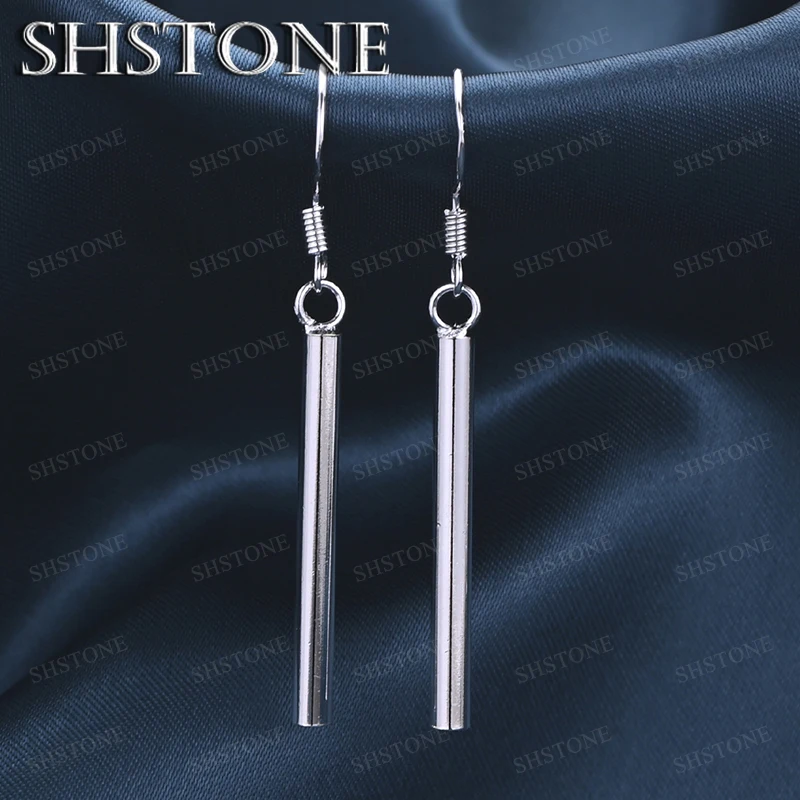 Pendientes largos redondos lisos de Plata de Ley 925 con temperamento elegante para mujer, joyería para fiesta de compromiso y boda, regalos