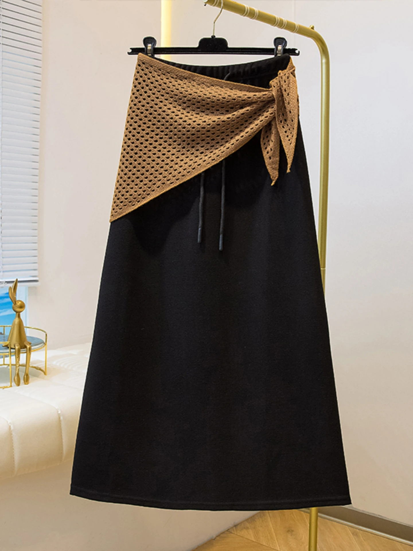 

High Waist A-Line Skirt Women's Spring Autumn plus Size with Pocket Design Comfortable Elastic Waist Long Skirt