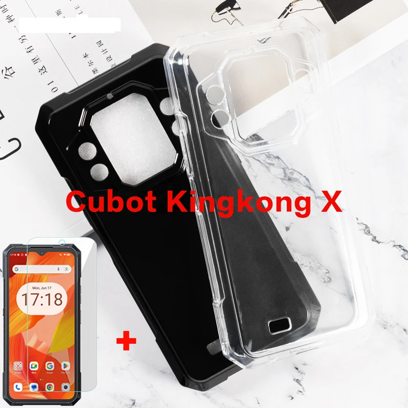 2in1 Tempered Glass on Cubot KingKong X Silicon Case Soft TPU  Transparent Phone Cover For Cubot KingKong X Tempered Glass 6.58