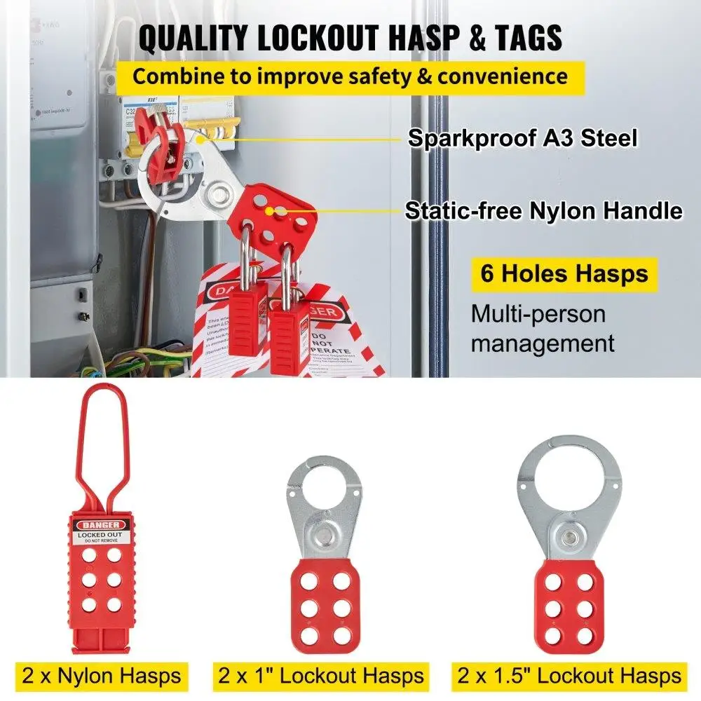 전기 안전을 위한 43PCS 잠금 태그아웃 키트 Loto 키트에는 자물쇠가 포함되어 있습니다. 5KindsLockouts Hasps 태그 타이 박스 산업용