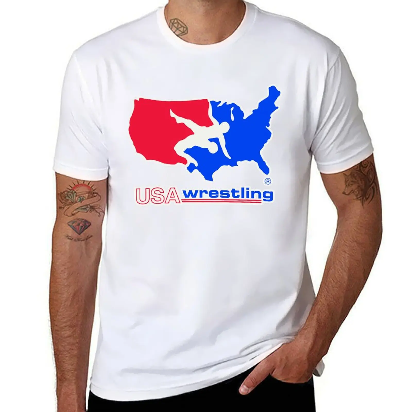 

Red Blue USA Wrestling Logo Premium T-Shirt Vintage Print Crew Neck Tee