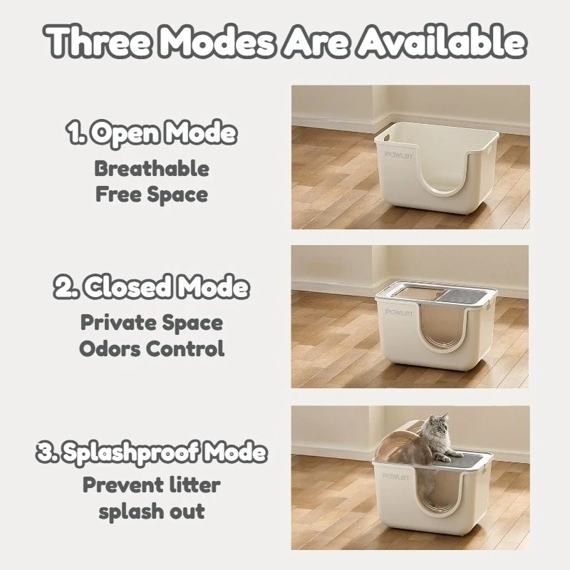 Multifunction Enclosed Cat Litter Box Deodorant Splashproof Cat Toilet Pet Cleaning Basin Removable Top for Semi-Enclosed Design