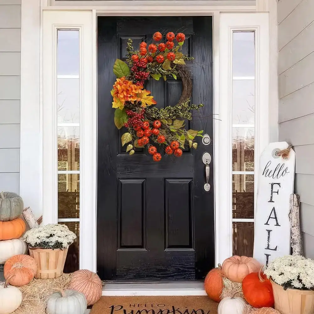 

Fall Wreath Autumn Wreath Vibrant Fall Harvest Wreath Mini Pumpkins Berries Ornamental Decor for Front Door Home Thanksgiving