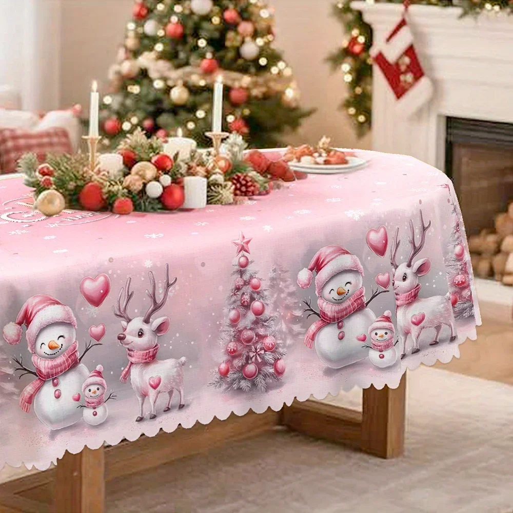 Christmas, winter ice tablecloth, pink decorations, snowman and deer with Christmas tree patterns, yzb