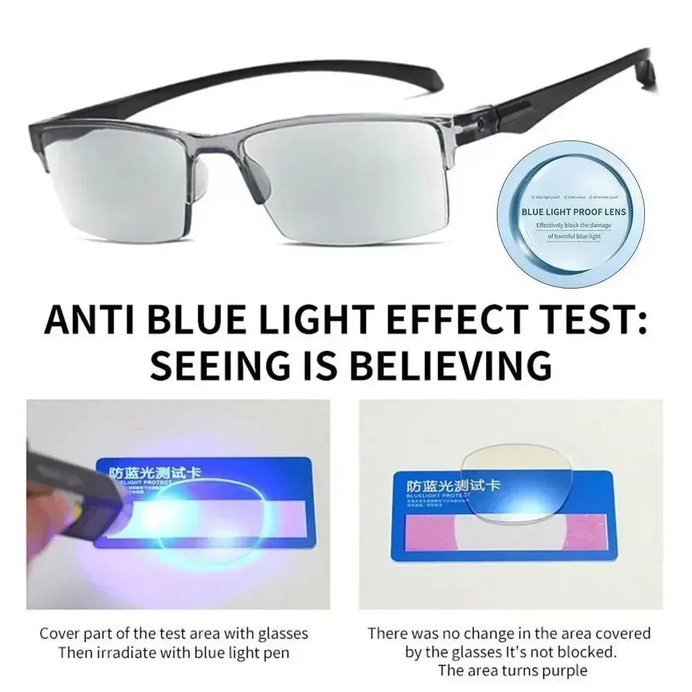 Intelligente Lesebrille mit automatischem Zoom, Anti-Blue-Ray-Brille, Autofokus-Leistung, halbrandige Computerbrille in der Nähe und in der Ferne