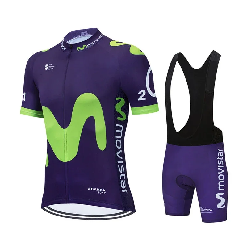 2025 Movistar Pattern Men Summer Cycling Clothing Breathable Clothes Kit Short Sleeve Bib Shorts MTB Ropa Ciclismo Maillot Wear