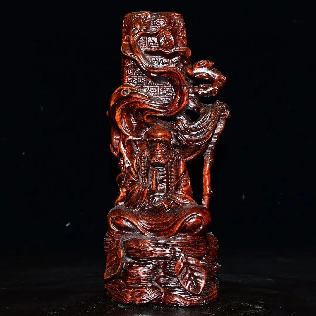 Hand Carved Wood Bodhidharma, the first ancestor of zen Statue Figurine Desktop Ornaments Home Decoration