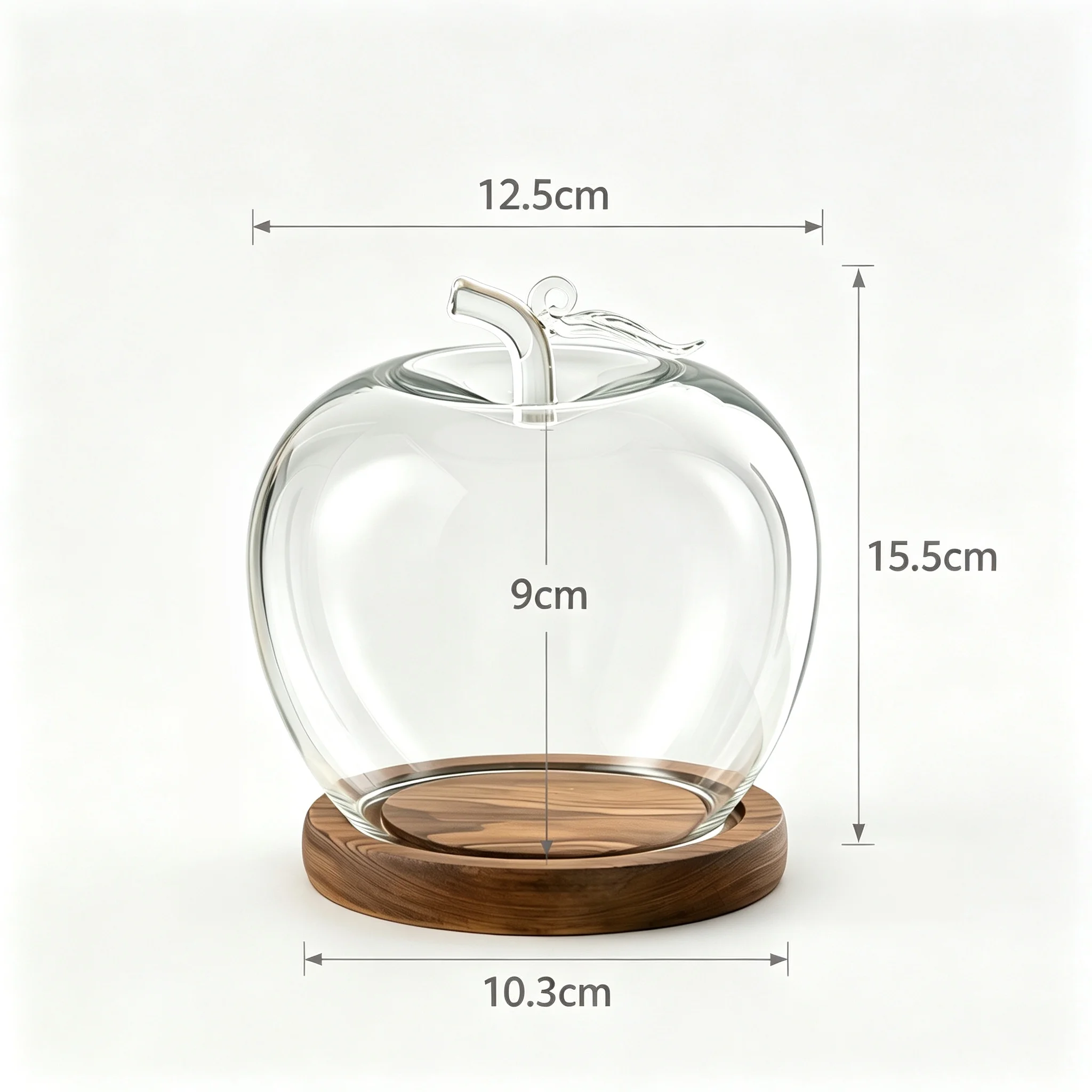 Apple Shape Glass Dome Cloche with Wooden Base Preserved Flower Display Jar Home Christmas Decor