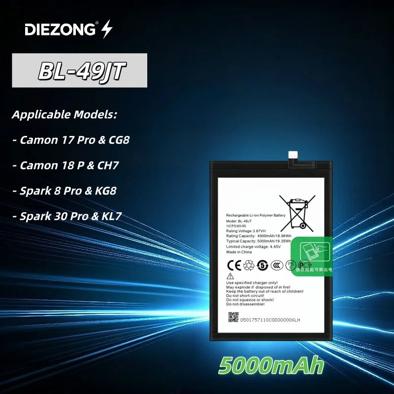 2026 years BL-49JT for Tecno Transsion Camon 17 Pro/18 P Mobile Phone Rechargeable Battery Spark 8 Pro Long Lasting Battery Life