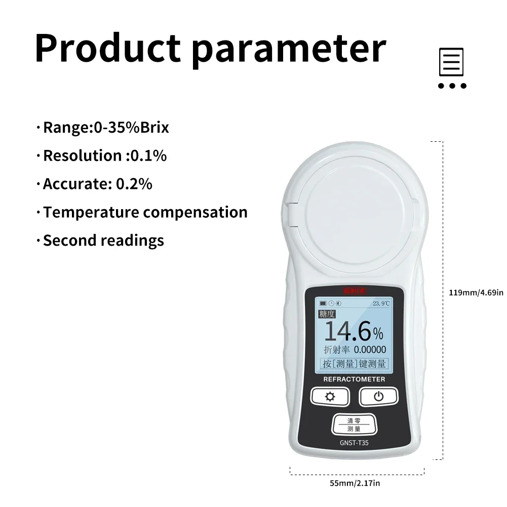 Cyfrowy miernik Brix Cyfrowy refraktometr 0-35% Zakres 0,1% Precyzja dla cukru, żywności, owoców, napojów, miodu