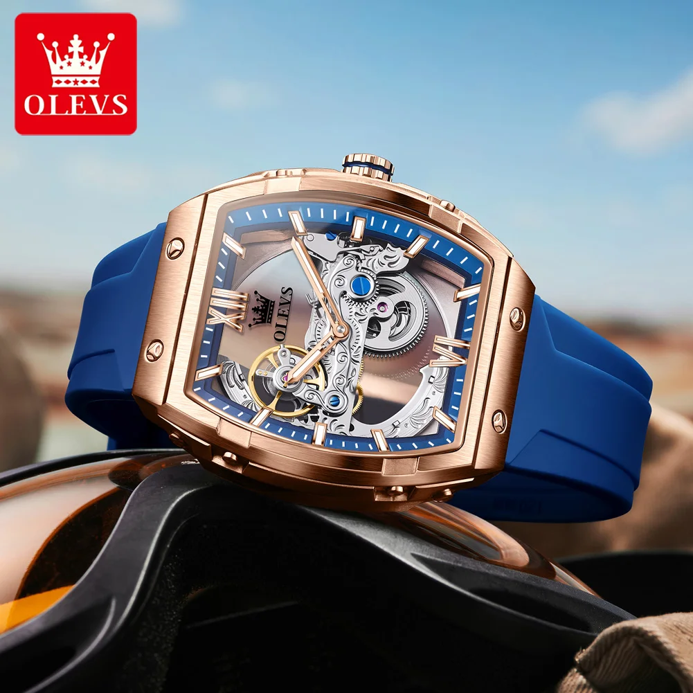 OLEVS 6779 Men Watch Translucent Core Mechanical Movement Square Case Wine Barr… - Image 3