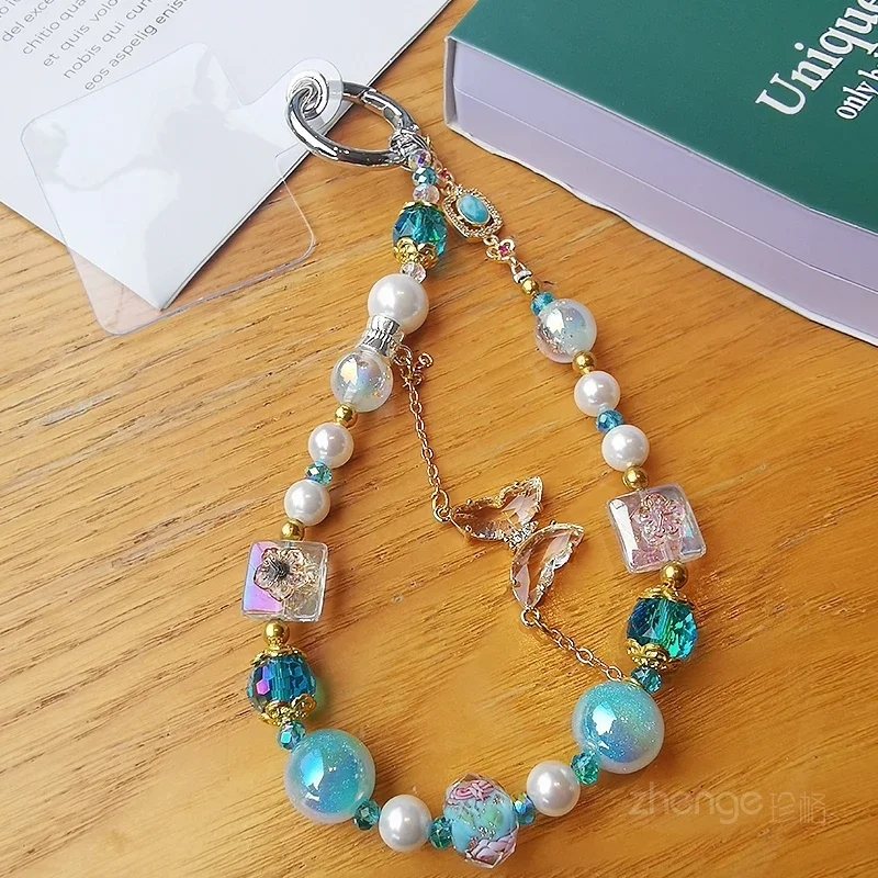 Crystal Butterfly Beaded Mobile Phone Chain Clip Mobile Phone Case Universal Handmade Beaded Chain Mobile Phone Lanyard Short