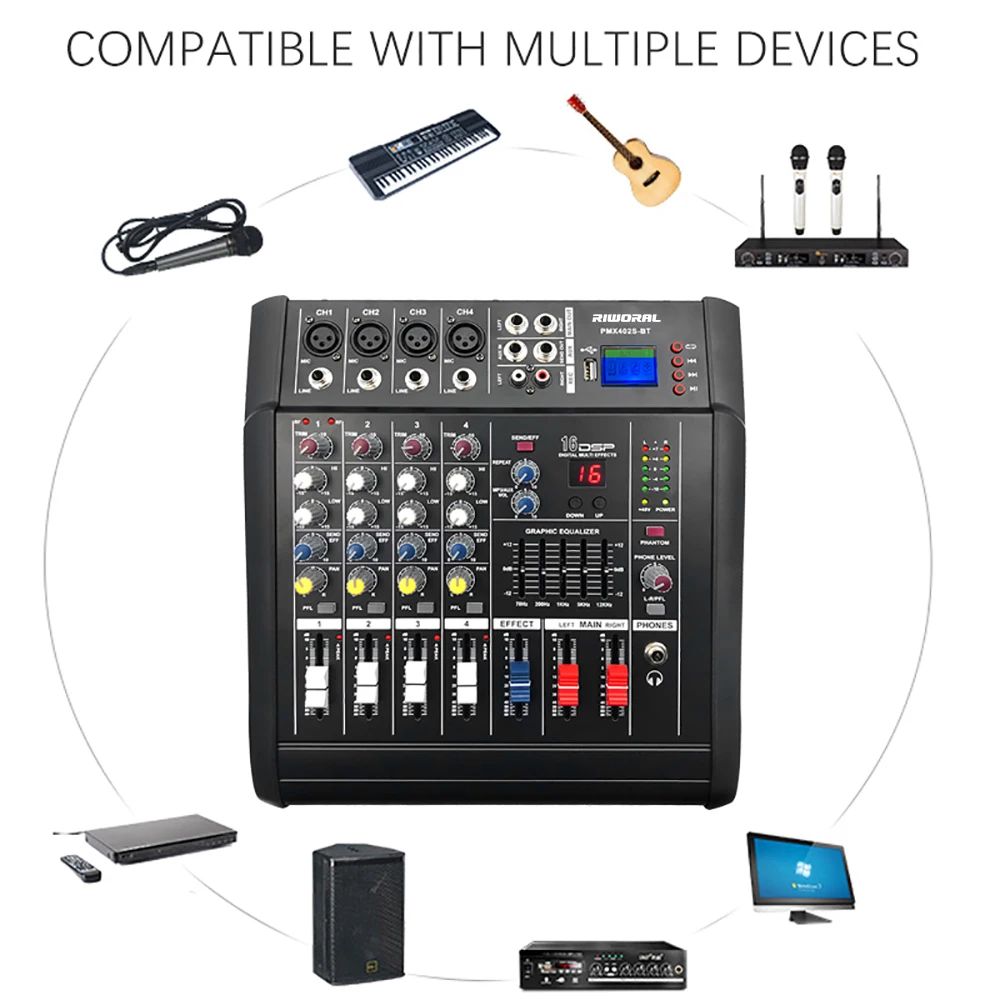 PMX402D Performance Professional Stage Pro Audio Mixer with UHF Wireless Microphone