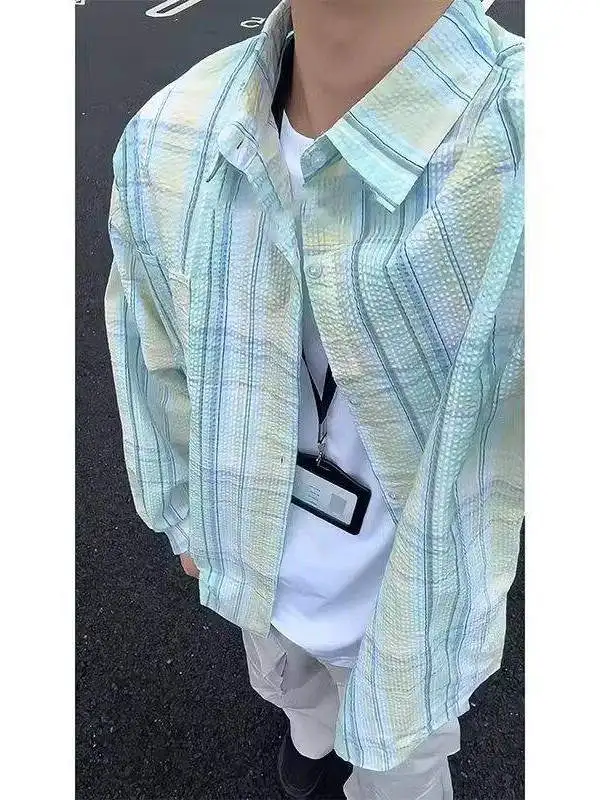 

Мужская рубашка Cleanfit в клетку с длинным рукавом, новая весенняя коллекция, мятный цвет, для пар, повседневная, свободного кроя, дышащая, на пуговицах