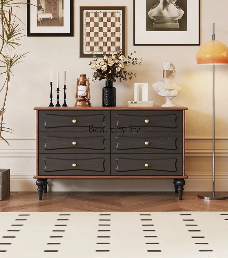 

French Style Solid Wood Vintage Living Room Storage Chest Multi-Functional Storage Sideboard Simple Furniture