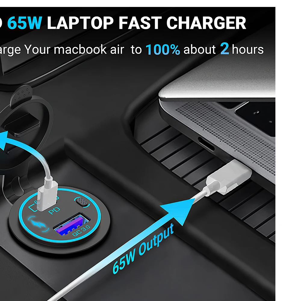 Caricabatteria da auto USB 85W PD tipo C/QC 3.0 con interruttore presa di ricarica rapida adattatore presa di corrente impermeabile per 12V 24V auto camion barca  34