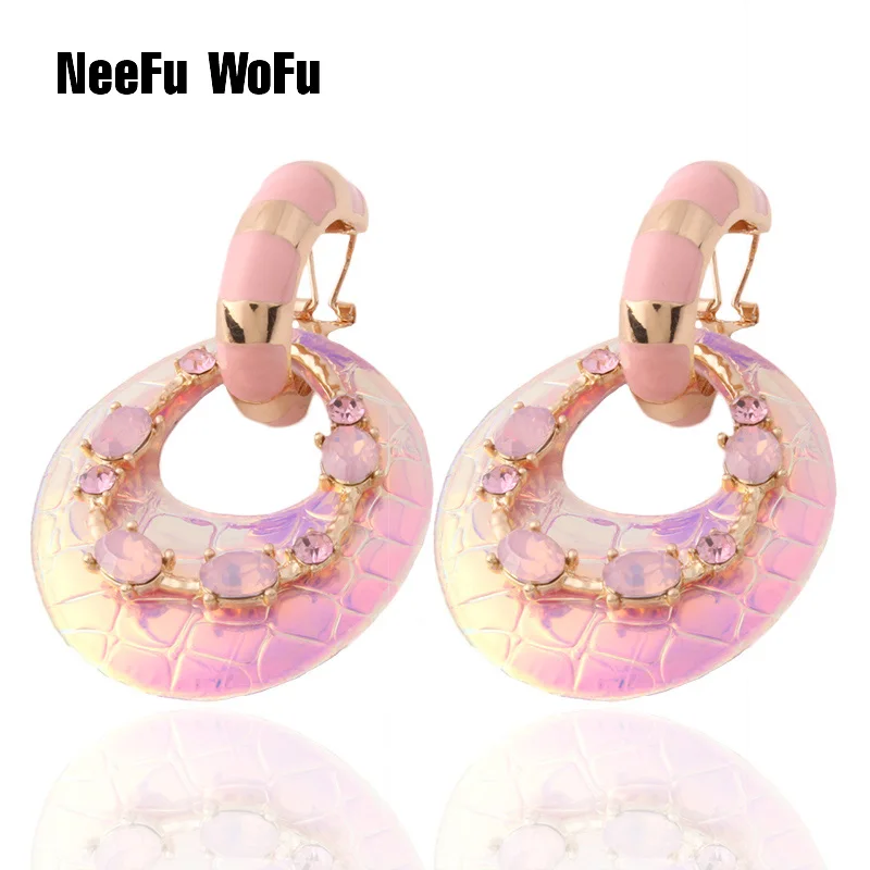 NeeFu WoFu розовые флуоресцентные кожаные серьги, модные ювелирные изделия, печатные кольца для женщин, стеклянные женские серьги в подарок