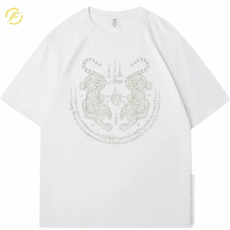 Sak Yant Thai Tattoo Twin Tiger Muay Magical 2025 Hot Tee Thailand Gift T-Shirt Футболка Funny Shirts