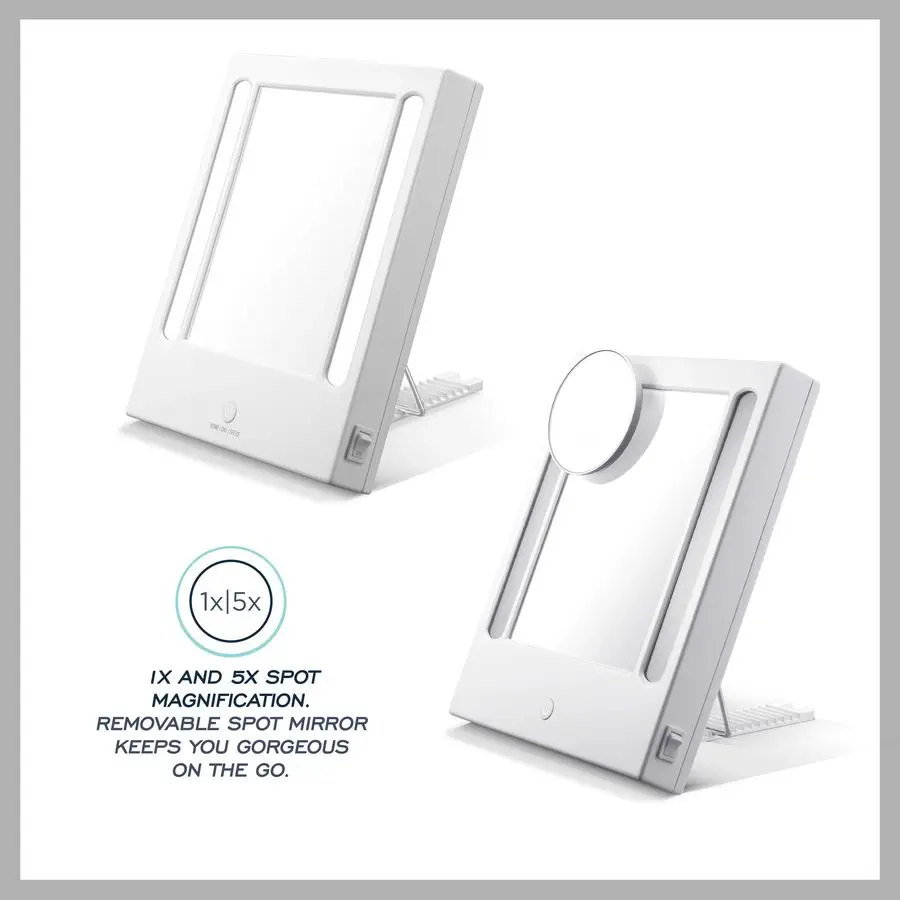 مرآة مكياج مضاءة، مرآة زينة LED، مرآة مكبرة 1X 5X، سلكية باللون الأبيض اللامع #3