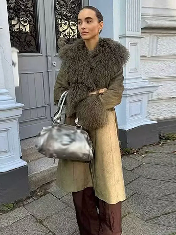 

HH Women New Fashion Turn-Down Collar Jackets Solid Long Sleeves Belt Decoration Double Breasted Female High Street Windbreaker