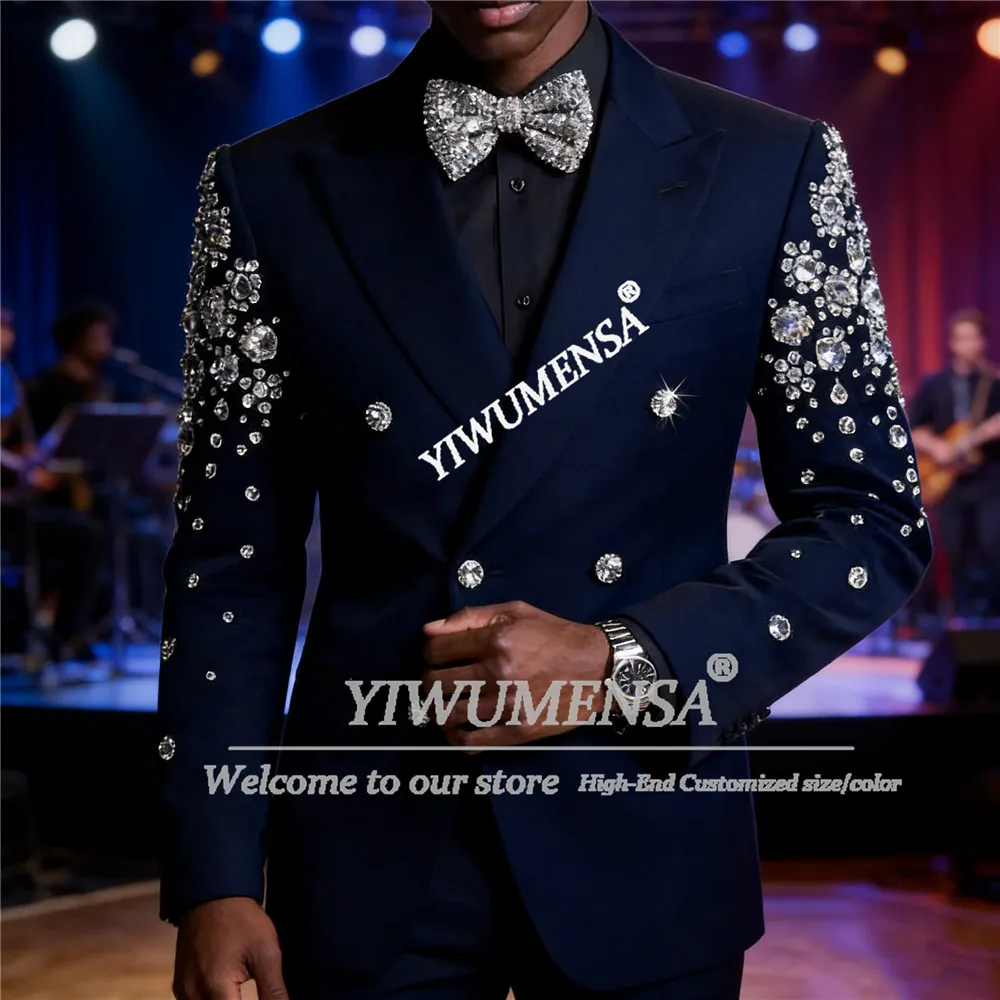 

Мужские костюмы Diamond Crystals, 2-х предметные комплекты, свадебные костюмы для жениха, блейзеры для выпускного бала, индивидуальный пошив, приталенный крой, свадебные смокинги с бисером.