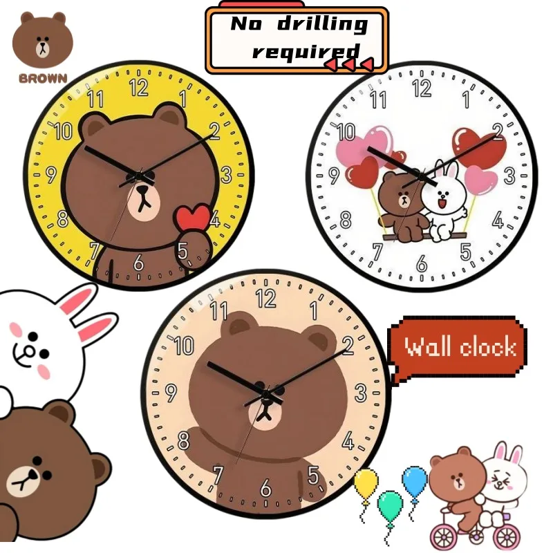 

New Brown Cony Anime Cartoon Pattern Bedroom Wall Clock, Personalized Kawaii Student Creative No-Drill Wall Clock, Quartz Clock