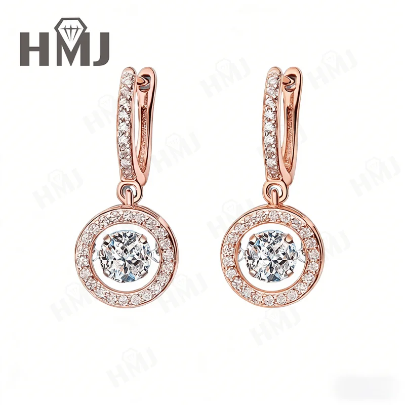 Moissanite Round Moving Stud Earrings 5mm-6.5mm 925 Sterling Silver With GRA Fashion Design Jewelry for Women Daily Gift Use