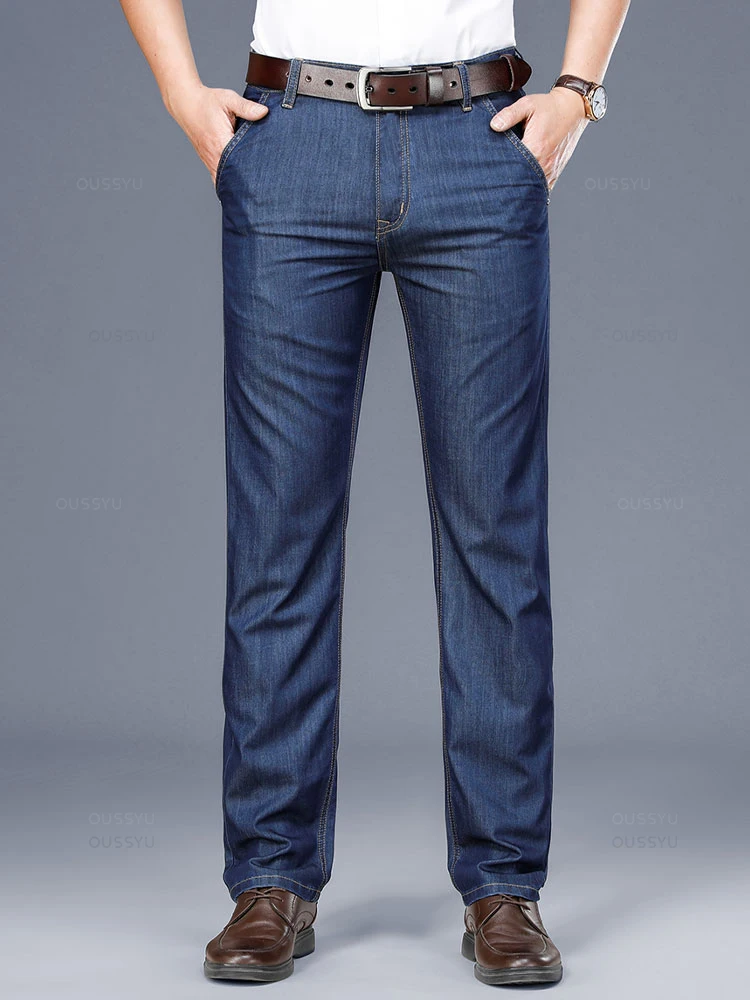 Pantalones vaqueros de tela Modal suave para hombre, ropa de marca de alta calidad, clásicos, de negocios, rectos, de trabajo, talla grande 40