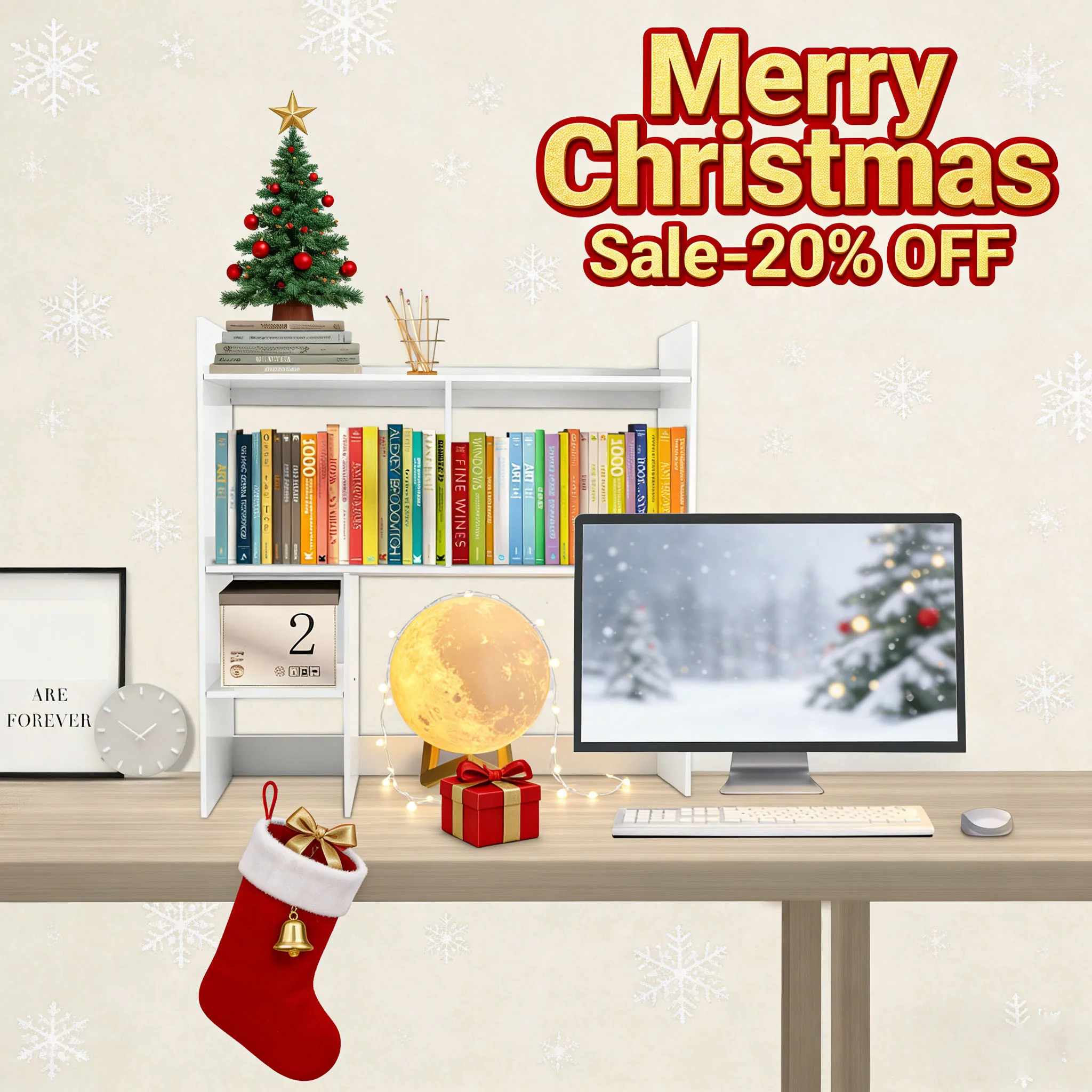 

Desktop Shelf, Desktop Bookshelf, White Multi-Compartment Tabletop Organizer Carved PVC Board Rust-Proof Storage for Office Home