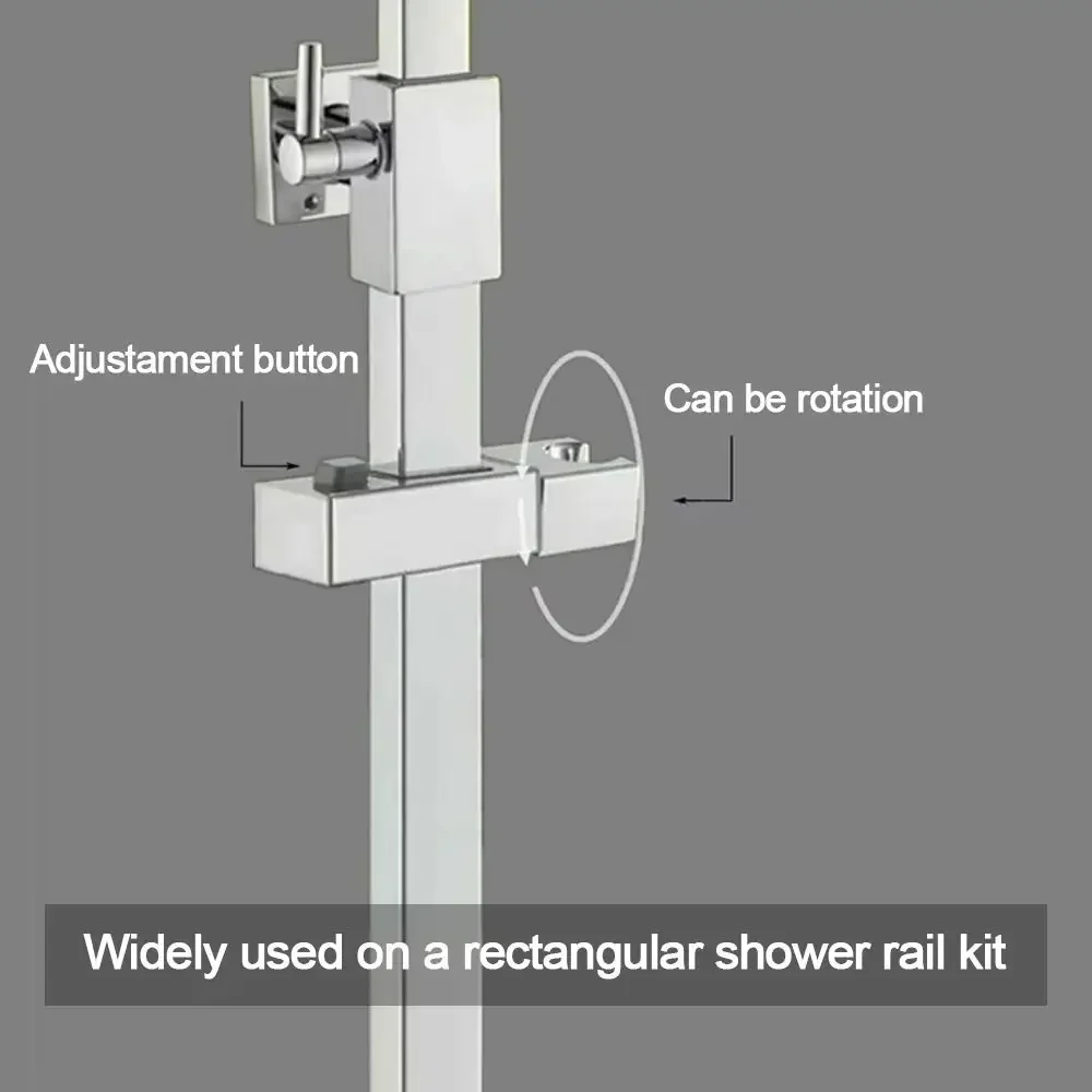 Rectangular Pipe Shower Head Holder Adjustable Replacement Sprayer Fixed Base Rotatable Bathroom Slide Bar Shelf