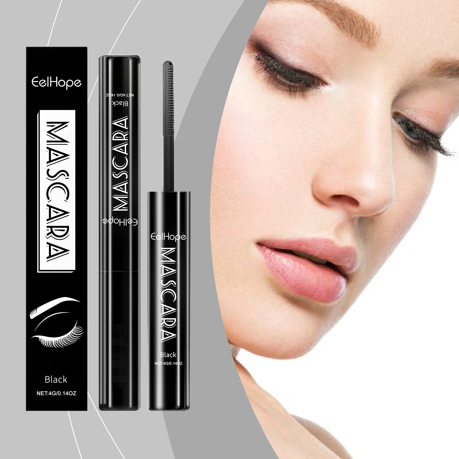 Mascara noir, cils nordiques, plus épais, augmente la brillance, améliore l'effet de maquillage des yeux, formule douce
